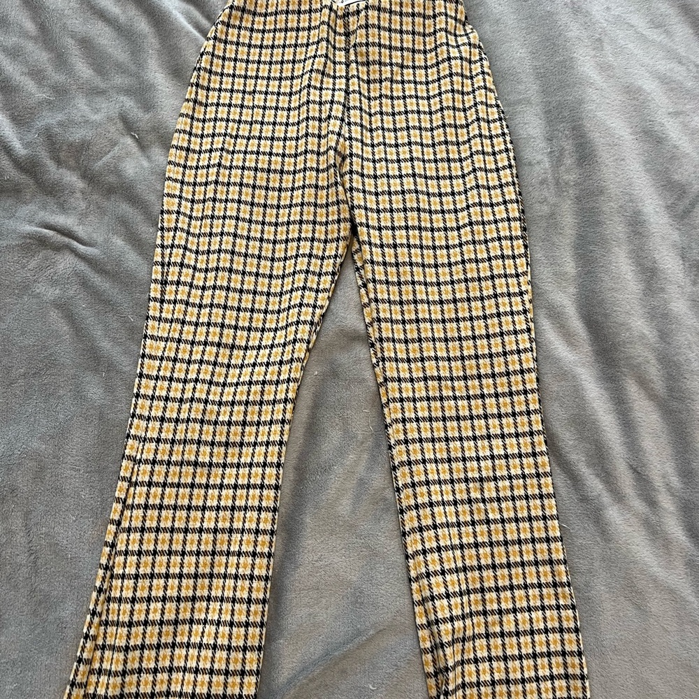 Urban Outfitters Plaid Boot Cut Pants - Black and Tan